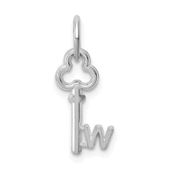 14k White Gold, Hannah Collection, Mini Initial W Shamrock Key Charm - Picture 1 of 5